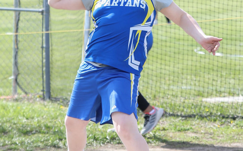 Shown during junior high track and field action at home last week is Wyatt Arhart.