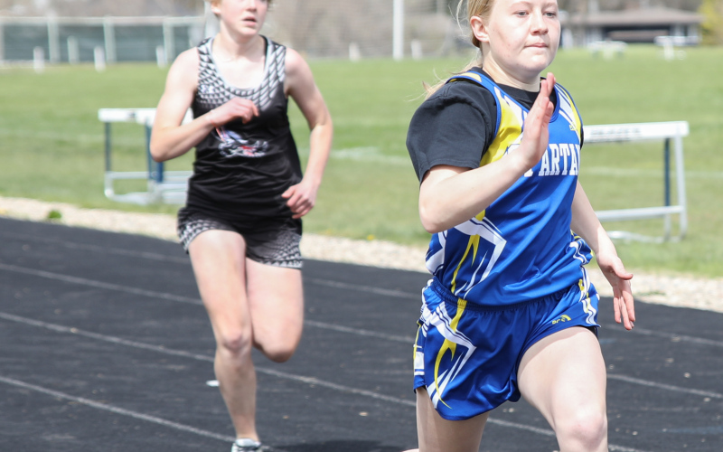Shown during junior high track and field action at home last week is Kaebry Dixon.