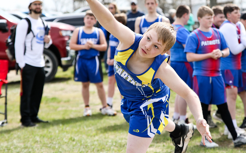 Shown during junior high track and field action at home last week is Hayes Christensen.