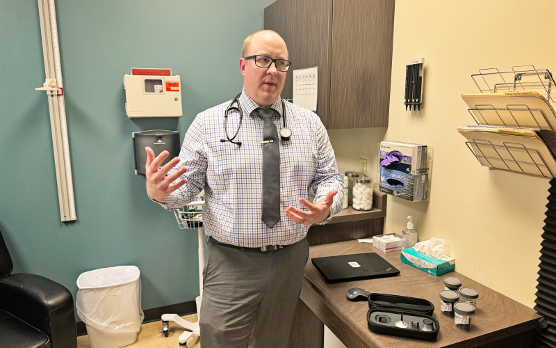 Leonard Wonnenberg, shown on April 26, 2024, is a physician assistant at the James Valley Community Health Center in Huron, S.D., who uses all resources possible to help provide quality patient care. PHOTO: BART PFANKUCH/ SOUTH DAKOTA NEWS WATCH