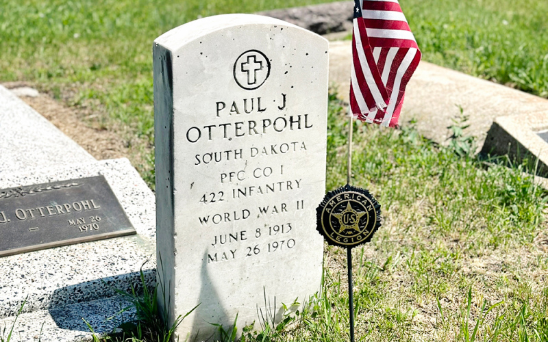 A new grave marker is shown in front of World War II Veteran Paul J. Otterpohl’s gravesite.