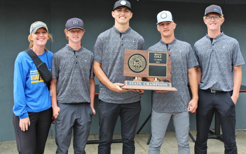 Shown left to right are: Head Gold Coach Regina Teveldal, JD Thompson, Brock Krueger, Blake Larson and Luke Larson.
