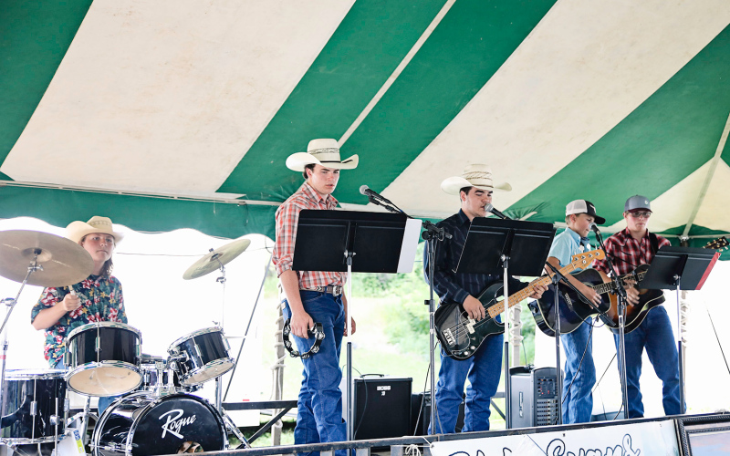 “The Good Ole Boys” delighted the crowd with Songs from Kyle Evans’ collection and a set list of crowd favorites. Shown left to right are: Will Jackson, Nathan Gaikowski, Carter Gaikowski, Ryland Fagerhaug and Holden Jackson.