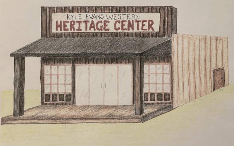 An artist rendering drawn by Alicia Roesler for the project committee highlights the Old West look and feel of the proposed structure that will showcase an array of wagons and treasures representing the western way of life on the Great Plains. A fundraising event is slated for Saturday, June 15 at the site’s future location on Dakota Avenue between Winter Service and Farm Bureau, across from the Opera House.