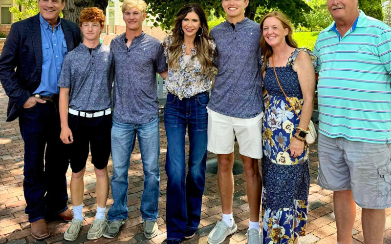 Shown left to right at the Governor’s Champions Luncheon are: Lt. Governor Larry Rhoden, JD Thompson, Blake Larson, Governor Kristi Noem, Brock Krueger, Head Coach Regina Teveldal, Assistant Coach Pat Law. Not pictured Luke Larson.
