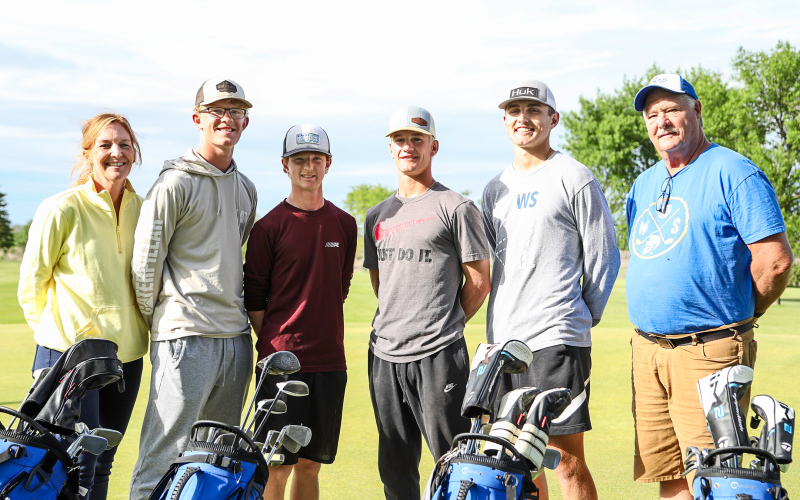 Shown at the Springs Country Club during a state-bound send off for the Wessington Springs Varsity Golf Team, are, left to right: Head Golf Coach Regina Teveldal, Luke Larson,  JD Thompson, Blake Larson, Brock Krueger and Assistant/Junior High Golf Coach Pat Law.