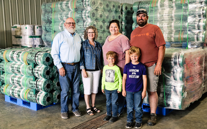 Tim and Cathy Holzwarth announced this week that they sold their ag supply/material and fencing business to Aaron and Chelsea Cashman. Shown back row, left to right: Tim and Cathy Holzwarth, Chelsea and Aaron Cashman. Front row: Harvey and Hayes Cashman. KRISTI HINE / TRUE DAKOTAN
