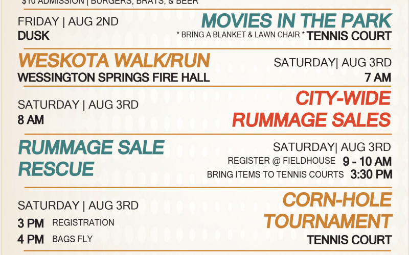 The “City at the Foothills” continues its city-wide celebration of food, fun and shopping with exciting events during the fifth annual “Foothills Days” this weekend on August 2 and 3, all held in Wessington Springs.