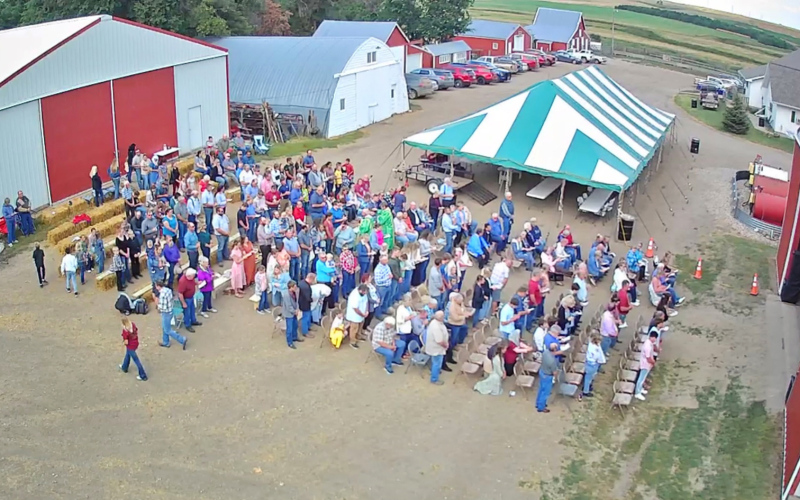 PHOTO COURTESY AJ KARSKY. Over 250 people from across the region and various faith backgrounds gathered for mass, a free meal and a speaker on the topic of “Faith and Farming” earlier this month. The event was held at Kolousek Farms  located southwest of Wessington Springs.