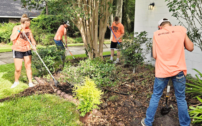 PHOTO COURTESY LOREE GAIKOWSKI. The group joined three other churches to visit Peace Lutheran Church in Slidell, LA to help with clean up and landscaping after severe flooding damaged the church property.