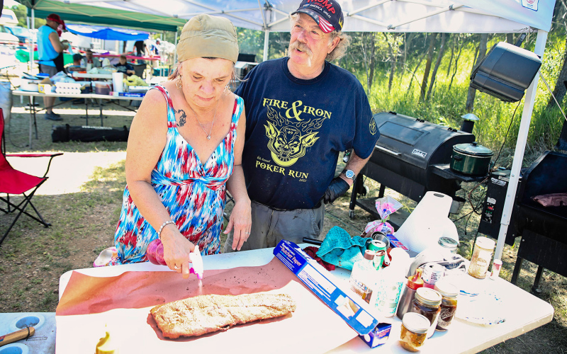 Barbie and Mike Brunsen prepare their secret rib recipe.