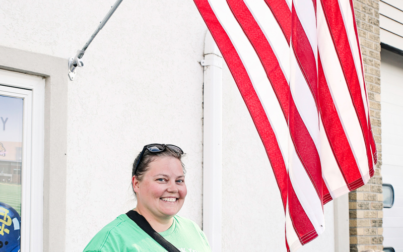 Pin Twisters owner Betsy Schroeder sold beverages on Main in front of the bowling alley.