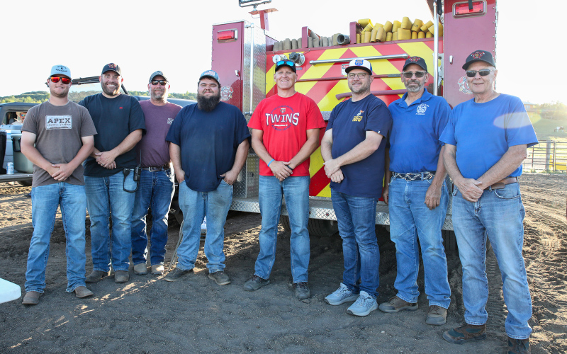 Members of the Wessington Springs Volunteer Fire Department served up refreshments to thirsty customers throughout the Bull Bash. Proceeds help the department with operational costs. Left to right: Lucas VanEngelenburg, Eric Schroeder, Brian Kolousek, Aryan Schooler, Mike Krueger, Kevin Mebius, Jerry Van Den Oever, Mike Mebius.