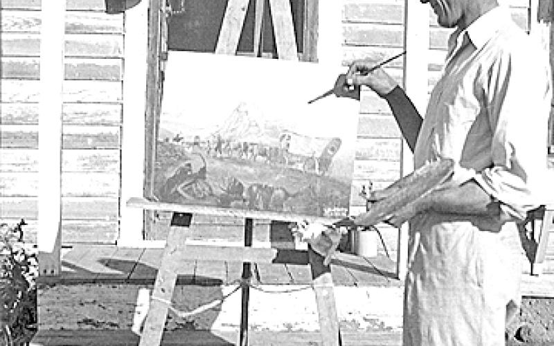 Artist Fred Mohling in the 1950’s on the west side of his farmhouse.