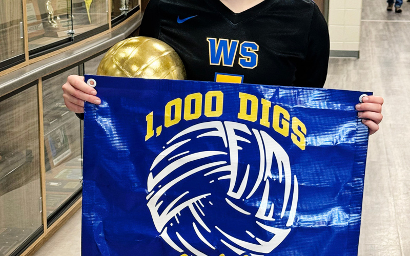 (PHOTO COURTESY CARMEN WEBER)  WSHS senior Ashlyn Weber reached a special milestone at Saturday’s volleyball tournament in Lake Andes: 1,000 career digs. Look to next week’s print and e-edition for more about her achievement and what it means to her.