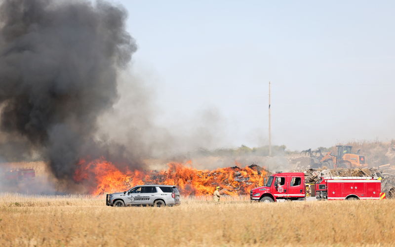 Wessington Springs Fire Department and Jerauld County Sheriff’s deputies  responded to a fire at the Wessington Springs Restricted Rubble Site north of town on Friday afternoon.