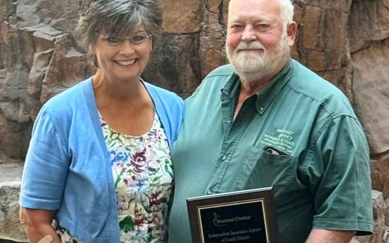 Fred Krohmer (right) is shown with his wife Jan after receiving Agent of the Year at the South Dakota Independent Insurance Agent convention. Also in attendance were members of his staff from Wessington Springs, Plankinton and White Lake Krohmer Agency offices. COURTESY PHOTO