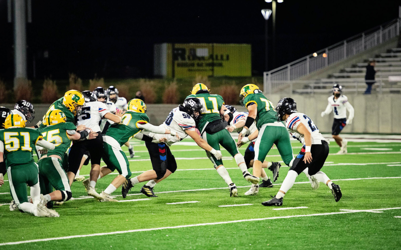 The Woonsocket/ Wessington Springs/Sanborn Central Blackhawks defeated Aberdeen-Roncalli last Thursday 14-13 to advance to second round in the postseason. PHOTO COURTESY J. VON EYE IMAGES