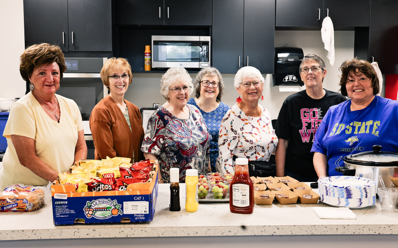 Wessington Springs Methodist Church served up a delicious meal alongside pies and baked goods. Left tonight: Cheryl Manthei, Lila Hoffman, Sandy Wenzel, Lisa Edwards, Diane Winter, Ellen Powell, Mette Ness.