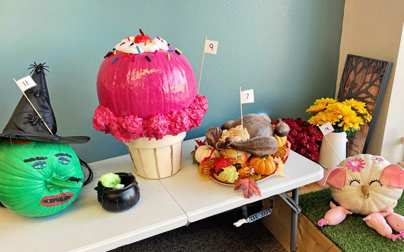 Thirteen area businesses submitted their fall works of art for the first annual Jerauld County Business Pumpkin Decorating Contest. Pumpkins are on display at Jensen’s in Wessington Springs and the community can cast their votes online at www.truedakotan.com through October 28. The winner will be announced in the October 30 print and e-edition of the True Dakotan. DELIA ATKINSON / TRUE DAKOTAN