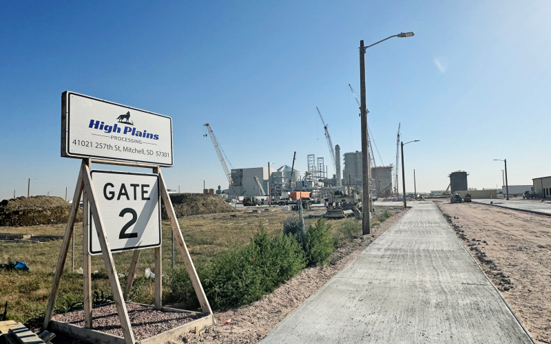 The $500 million soybean processing plant under construction south of Mitchell, S.D., shown on Oct. 17, 2024, will be the latest project to expand processing of agricultural goods in the state. (PHOTO: BART PFANKUCH / SOUTH DAKOTA NEWS WATCH)