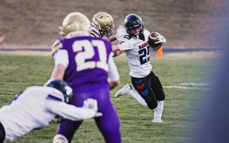 Woonsocket/Wessington Springs/Sanborn Central's Hayes Havlik (25) runs the ball down field during a Class 11B state quarterfinal football game on Thursday, Oct. 31, 2024, in Winner. PHOTO COURTESY ADAM THURY / MITCHELL REPUBLIC