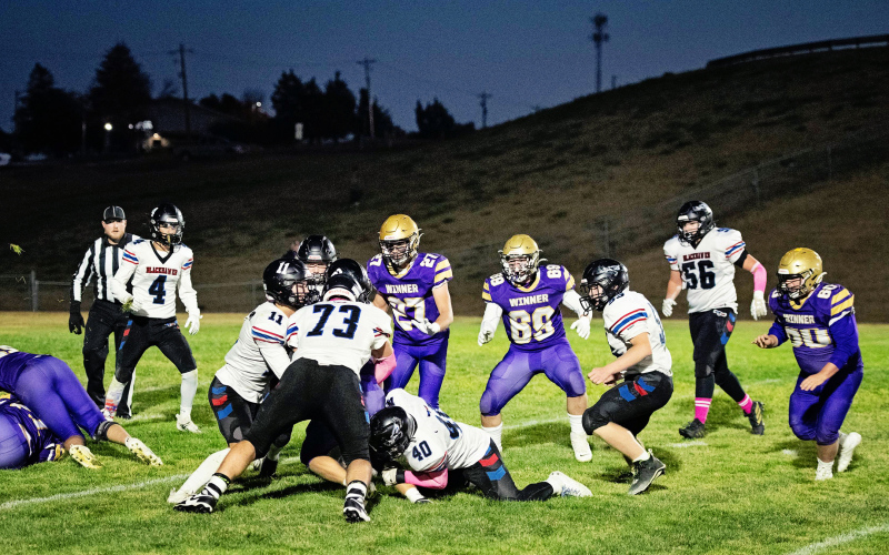 Last Thursday’s Class 11B quarterfinals at Warrior Field in Winner marked the end of the season for the Woonsocket/Wessington Springs/Sanborn Central Blackhawks. Winner Warriors 44, Blackhawks 0. PHOTO COURTESY J. VON EYE IMAGES