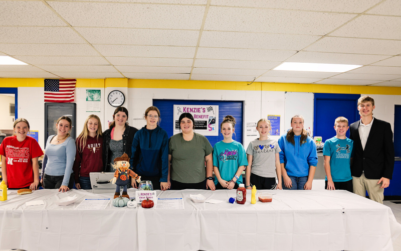 The Wessington Springs Middle School 8th grade Choices for Your Future class and Junior High FCCLA held a supper and silent auction on October 29, 2024 to raise funds for Mackenzie Kopceky as she battles brain cancer. Shown left to right are: Madilyn Gaikowski, Celia Garcia Salvador, Lily Roesler, Morgan Mentele, Masynn Mebius, Tierney Knipfer, Jalene Reiner, Tenley Olinger, Bailey Roduner, Sutten Jensen and Branden Flowers.