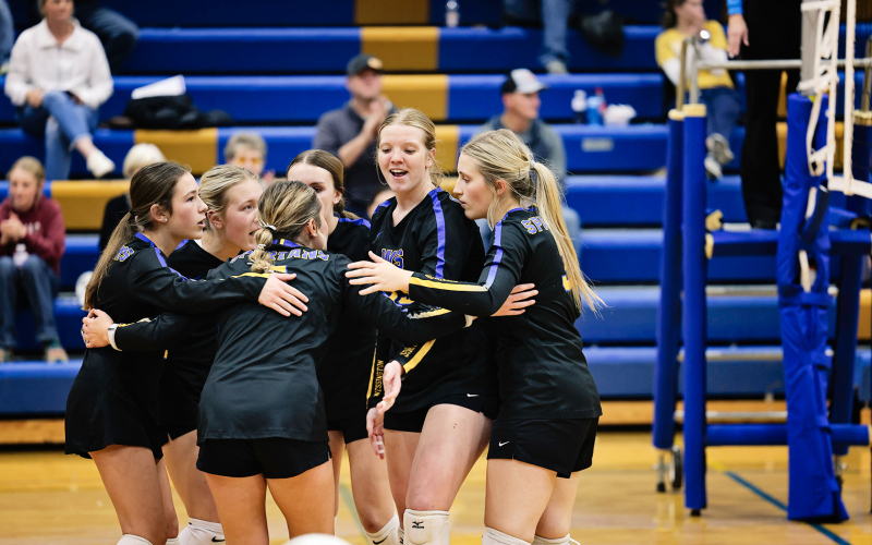 The Lady Spartans celebrate at last week's home game vs. Hitchcock Tulare.