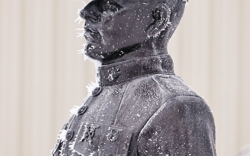 The frosty weather created natural art, clinging to the statues at the Alpena Veterans Memorial with a bit of frosty frill on Christmas Eve.