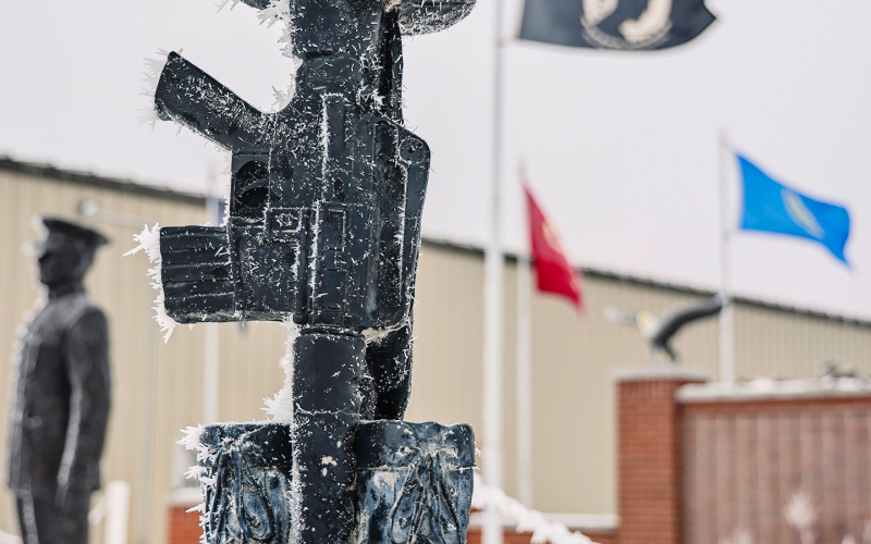 The frosty weather created natural art, clinging to the statues at the Alpena Veterans Memorial with a bit of frosty frill on Christmas Eve.