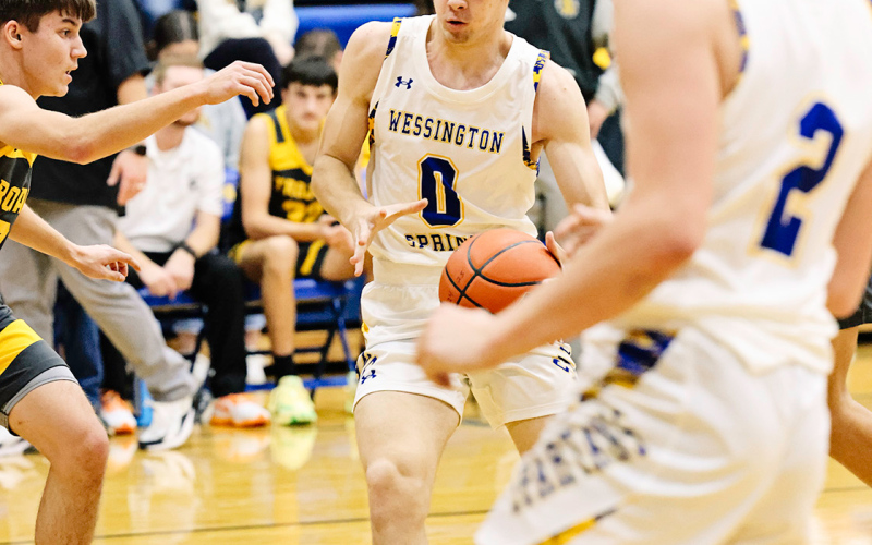 Karter Mebius makes his way down the court during the game last Thursday.