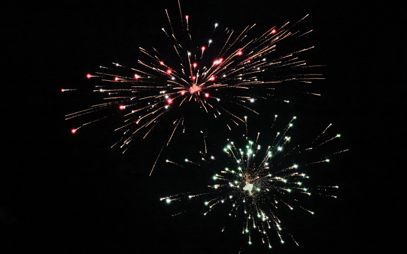 A rocket illuminated the New Year’s Eve sky over South Gulch in Wessington Springs last Wednesday night, December 31, 2024 as Jarrod and Jacki Bultsma, Jason and Cristin Weber and Dennis and Sandy Beckman carried on the tradition of gifting a glorious fireworks display to the community. KRISTI HINE / TRUE DAKOTAN