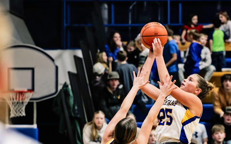 The boys and girls Spartans filled the gym last Friday for home double header basketball action vs. Ethan. Kaitlyn Braun is pictured. KRISTI HINE / TRUE DAKOTAN