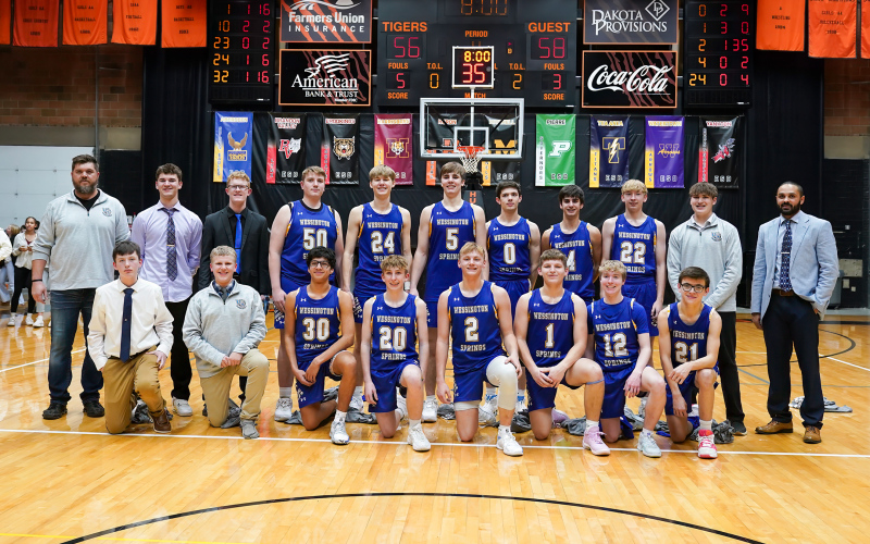 The 2025 281 Conference tournament champions are shown at top, left to right, back row: Assistant Coach Cody Hasty, Ryder Michalek, Luke Larson, Grady Gran, Branden Flowers, Colby Flowers, Karter Mebius, Sam Poncelow, Gavin Brandenburg, Brett Miller, Head Coach Joey Mitchell. Front row: Gannon Culver, Chaz Larson, Richard Cardona, Haiden Boschee, Parker Graff, Wesley Molnar, Tregen Jensen, Ranick Fjerstad.