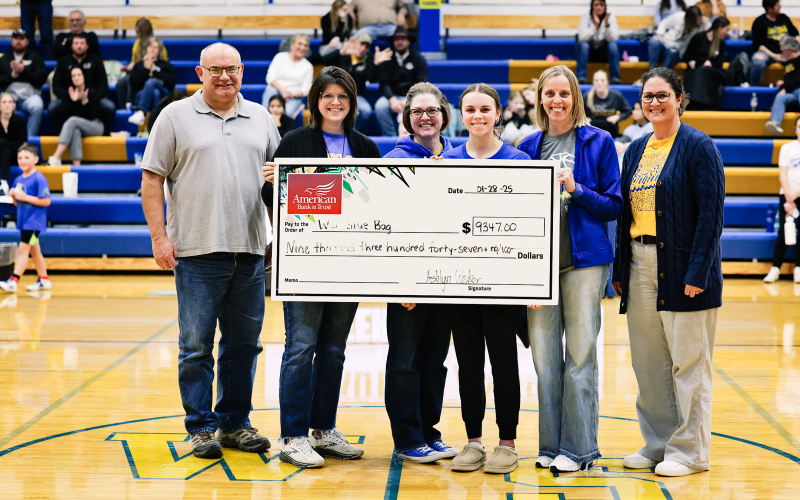 Ashlyn Weber hosted a fundraiser for the Blue Bag nutrition program and raised $9,347 for the local backpack program. Shown left to right are: Rod Huisman, Becky Fjerstad, Niki Hainy, Ashlyn Weber, Carmen Weber and Jill Braun.