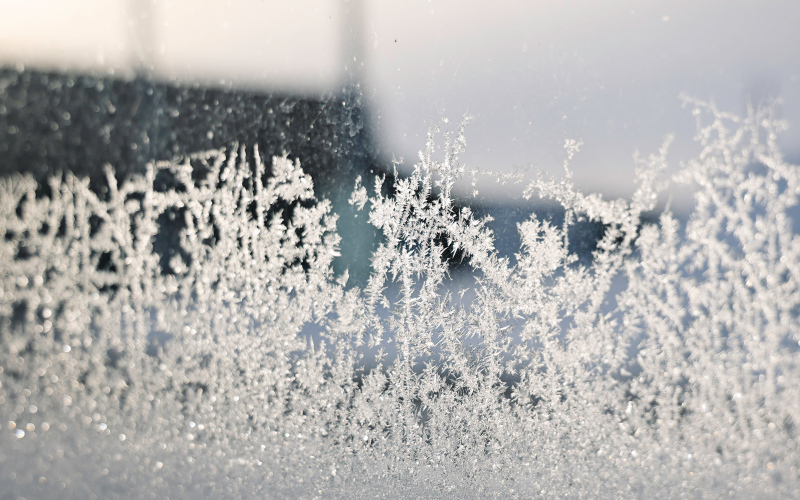 KRISTI HINE / TRUE DAKOTAN Frost covered the windows of the True Dakotan garage Tuesday, February 18, 2025 during an Extreme Cold Warning issued by the National Weather Service.