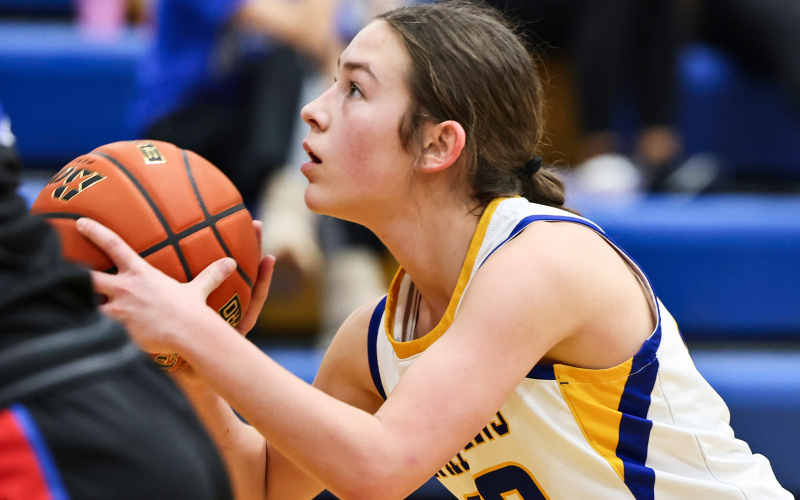 Kenzie Kolousek Kerstynn Heim during home basketball action vs. Sanborn Central/Woonsocket on January 30, 2025