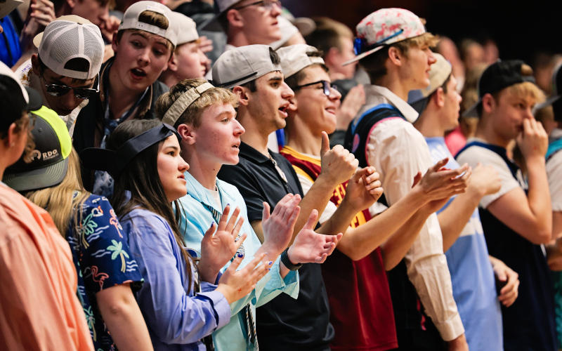 Students cheer the Spartans.