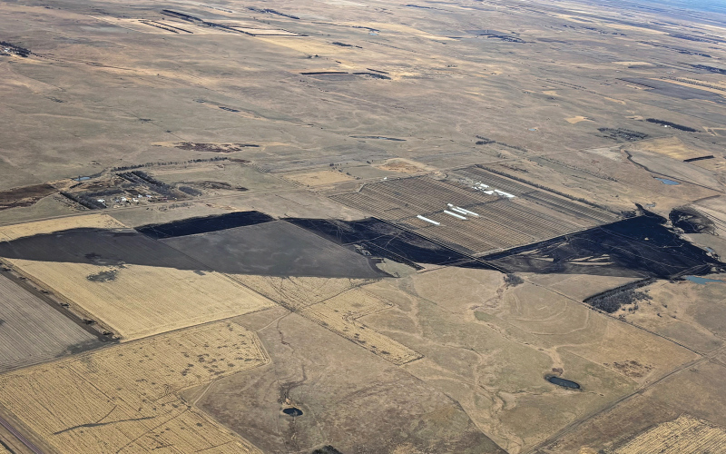 An aerial view of the scorched fields and pasture illustrates the massive size of the fire, over 350 acres. PHOTO COURTESY KIRK LUYMES