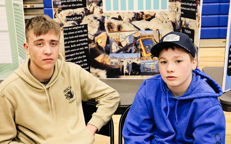 Shown left to right are Carson Finn and Hayes Christensen, high school winners for their project, “Sires.”
