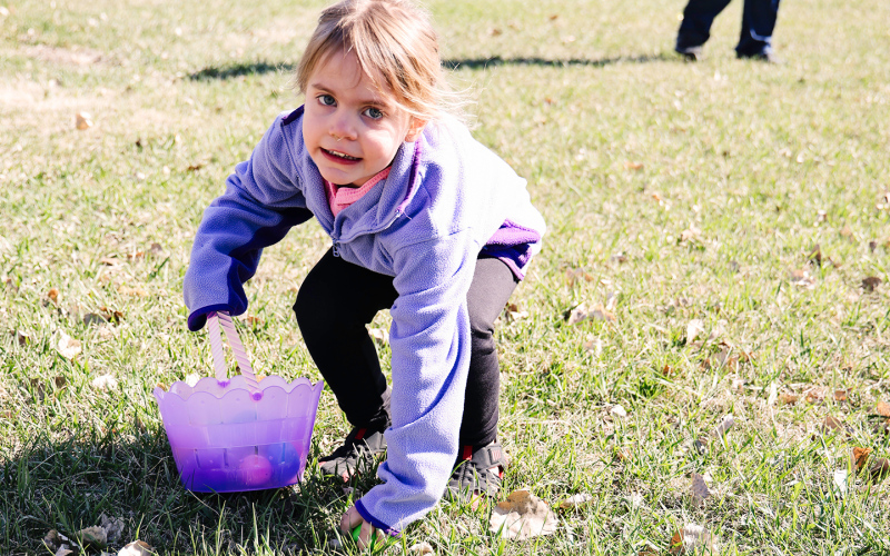 Hazel Schroeder plucks another candy-filled egg from the David Jost Memorial ball field, the designated zone for the youngest of the Easter egg hunters. Schroeder’s dad, Wessington Springs Volunteer Fire Department Chief, Eric, looks on as she happily fills her basket. Just moments after this photo was taken, the fire whistle blew, sending firemen to forego the festivities and don their bunker gear.