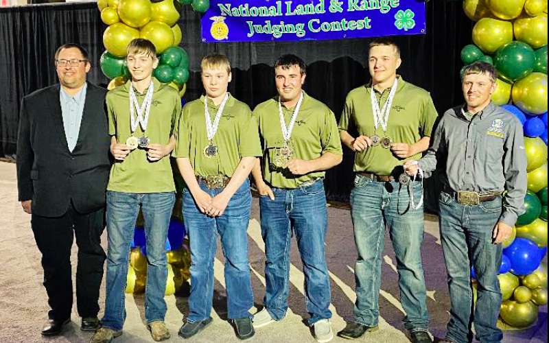 The Wessington Springs 4-H Range team earned Reserve Champion at the national level. Shown left to right are; FFA Advisor Brady Duxbury, Landen Christensen, Hayes Christensen, Ridge Roduner, Robert Hine, Tyler Swan.