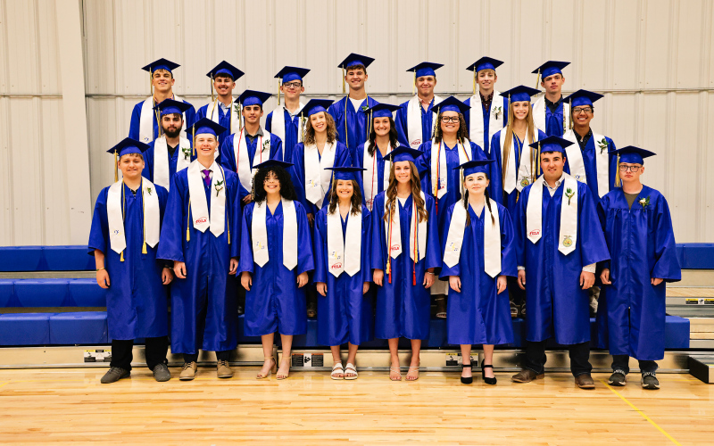 The 2025 WSHS graduating class, shown left to right, back row: Holden Havlik, Blake Miller, Ranick Fjerstad, Ryder Michalek, Robert Hine, Landen Christensen, Karter Mebius. Middle row: Lucas Christensen, Sam Poncelow, Jaclyn Jungemann, Mariah Messmer, Taylor Braun, Bailey Yost, Richard Cardona. Front row: Will Bruckner, Branden Flowers, Mikaela Jones, Kennedy Kolousek, Ashlyn Weber, Kaitlyn Swenson, Ridge Roduner, Dylan Raterman.