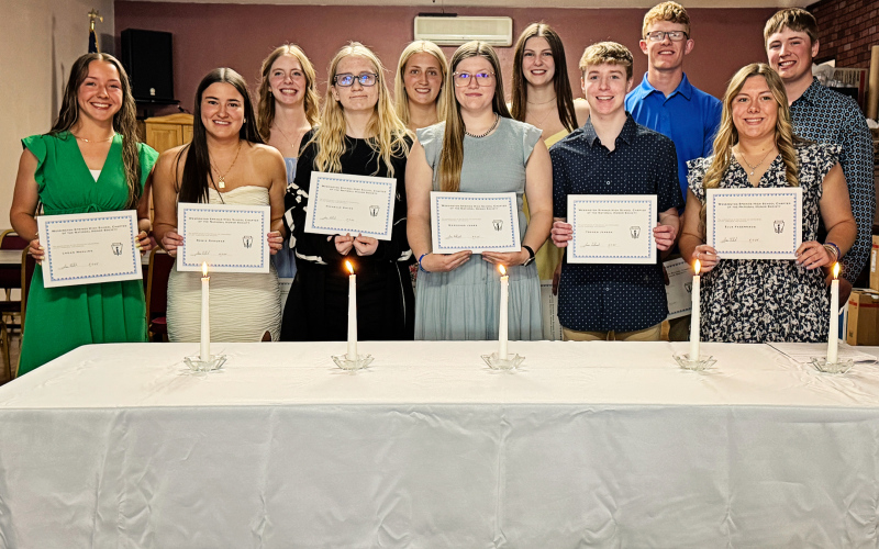 National Honor Society inductees are pictured, left to right: Logan Mohling, Remie Roduner, Nichelle Kruse, Mercedes Jones, Tregen Jensen, Ella Fagerhaug. Current members are shown in the back row, left to right: Sydney Richardson, Kerstynn Heim, Addyson Orth, Luke Larson and Max Klein. PHOTOS COURTESY KATIE JONES