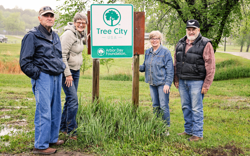 Members of the City of Wessington Springs’ volunteer Tree Committee and Park Board are pictured with the recently-installed Arbor Day Foundation sign after the city received its designation as a Tree City USA. Left to right are: Jim Headley, Kathy Voorhees, Terri Mebius and Dr. Tom Dean.