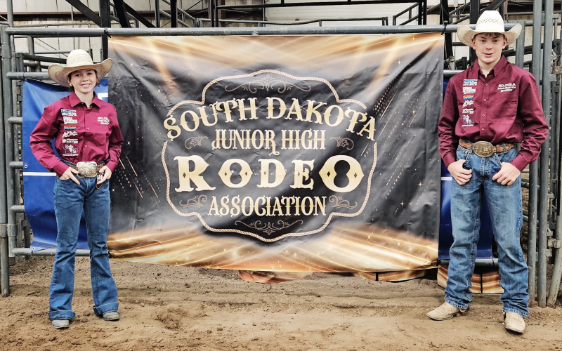 Wyatt Fagerhaug is pictured with his Ribbon Roping partner, Landree Zoss from Forestburg. PHOTO COURTESY SHANNON FAGERHAUG
