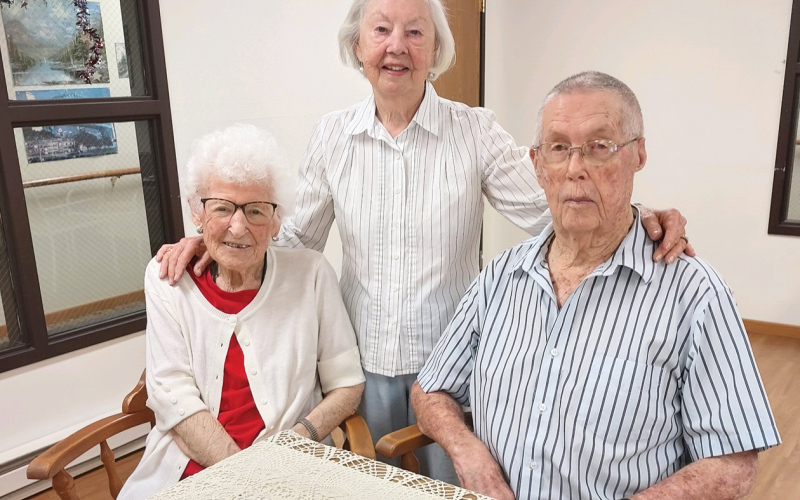 SUBMITTED - Members of the Wessington Springs High School Class of 1950 met on July 2, 2025. Shown left to right are: Marilyn (Easton) Robbins, Jean (Powell) Olson and Neal Barber