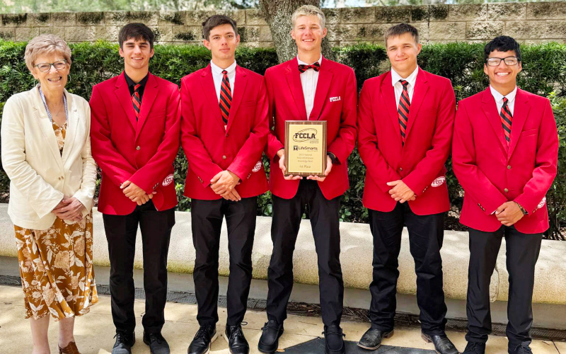 The Wessington Springs High School FCCLA Knowledge Bowl team has brought home a national title at the Family, Career and Community Leaders of America (FCCLA) National Leadership Conference held in Orlando, Florida. Shown left to right: Advisor Charlotte Mohling, Sam Poncelow, Karter Mebius, Branden Flowers, Robert Hine and Richard Cardona. PHOTO SUBMITTED