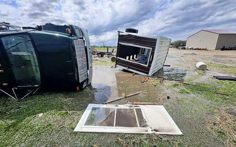 Equipment was overturned at the Orth place during the severe storm Sunday. (PHOTO COURTESY ORTH FAMILY)